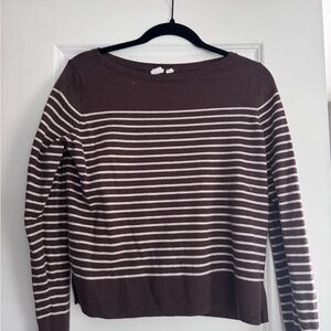 GAP Brown and Cream Striped Crewneck Sweater